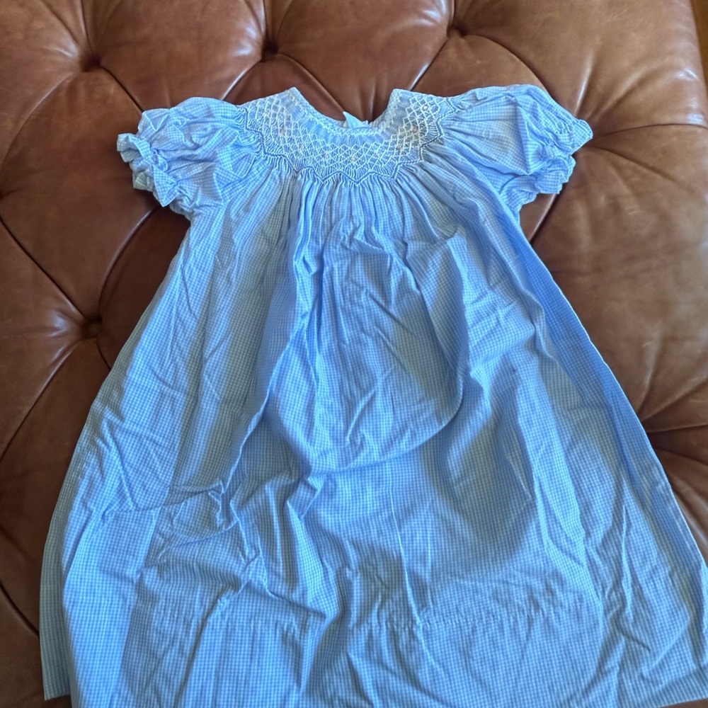Blue Gingham Smocked Dress
